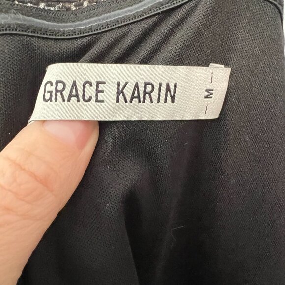 Grace Karin Black Rhinestone Detail Ruffle Hem Strap/less Lined Maxi Dress Sz M - Picture 12 of 16